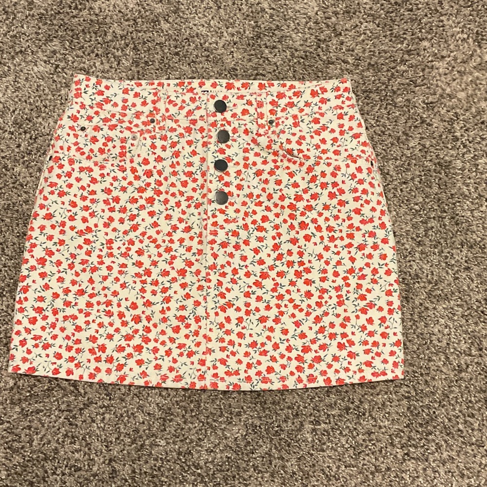 Billabong Floral A-Line Skirt - Orange and White